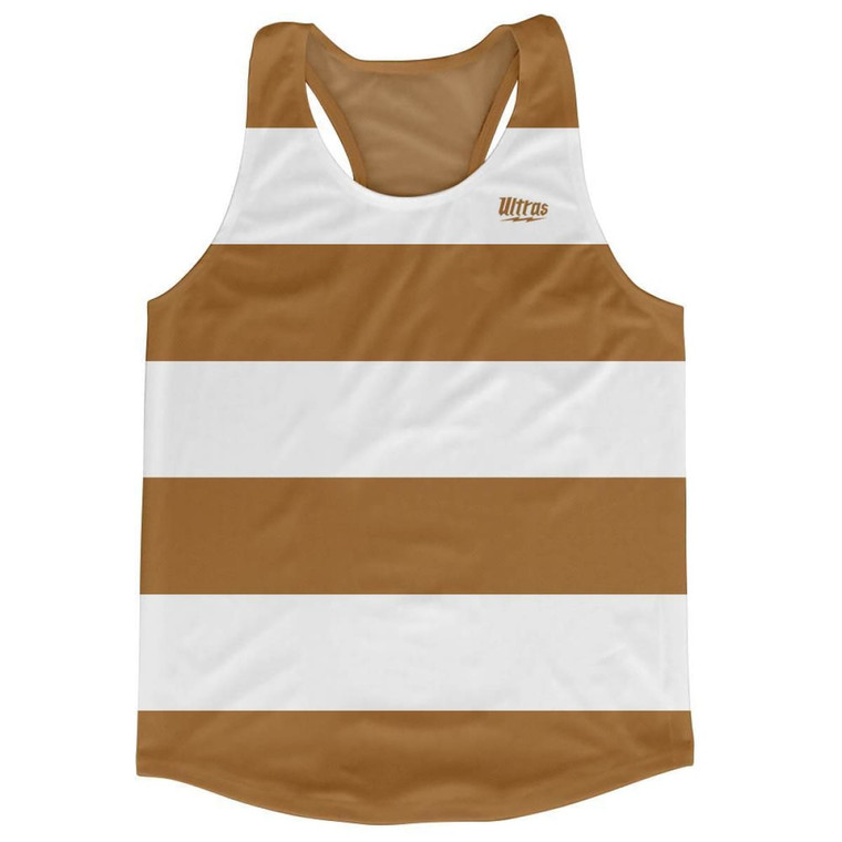 Dark Brown & White  Striped Running Tank Top Racerback Track and Cross Country Singlet Jersey Made In USA - Dark Brown & White