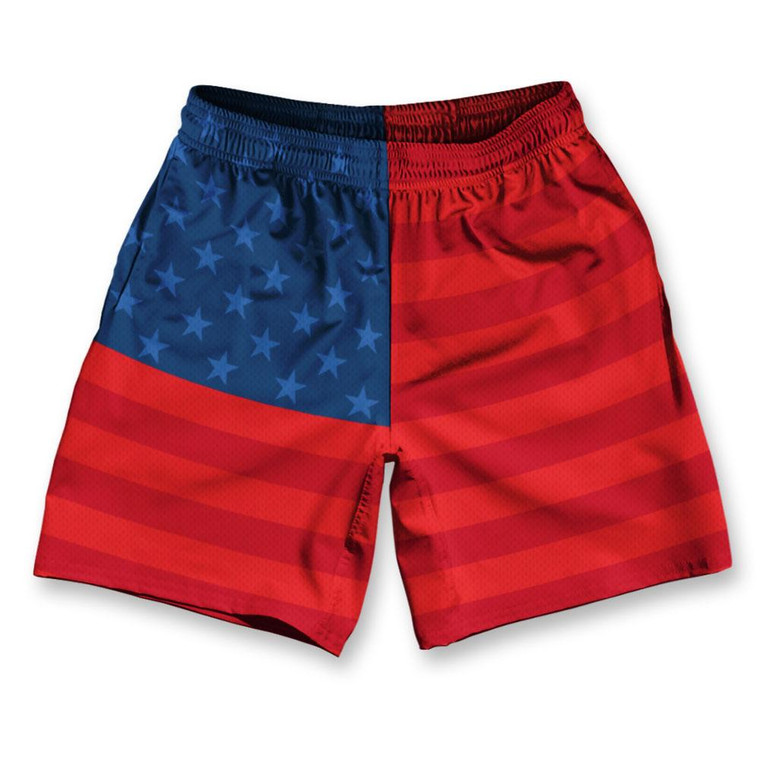 American Flag Olympiads Athletic Running Fitness Exercise Shorts 7" Inseam Made in USA - Blue Red