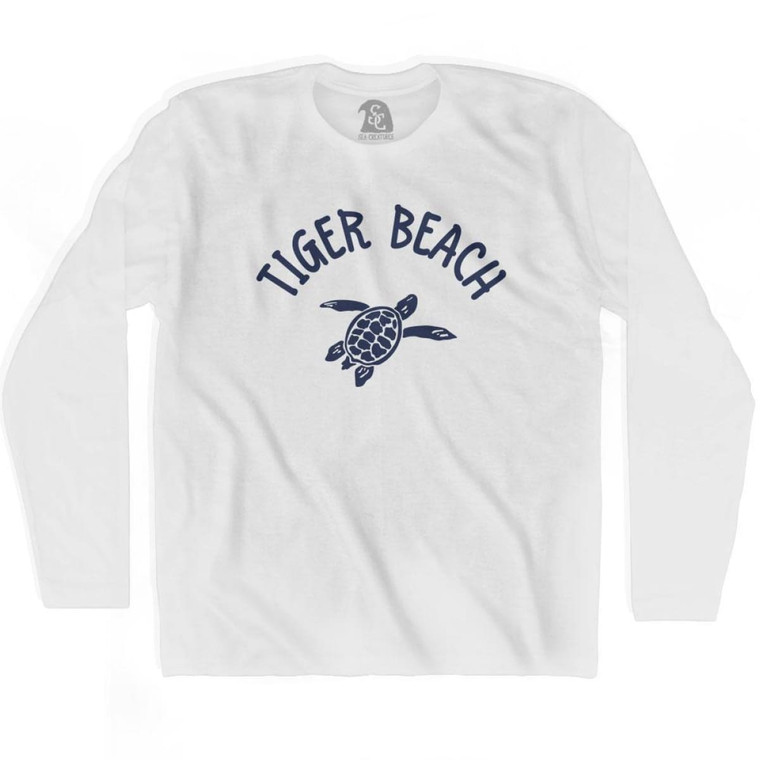 Tiger Beach Sea Turtle Adult Cotton Long Sleeve T-shirt - White