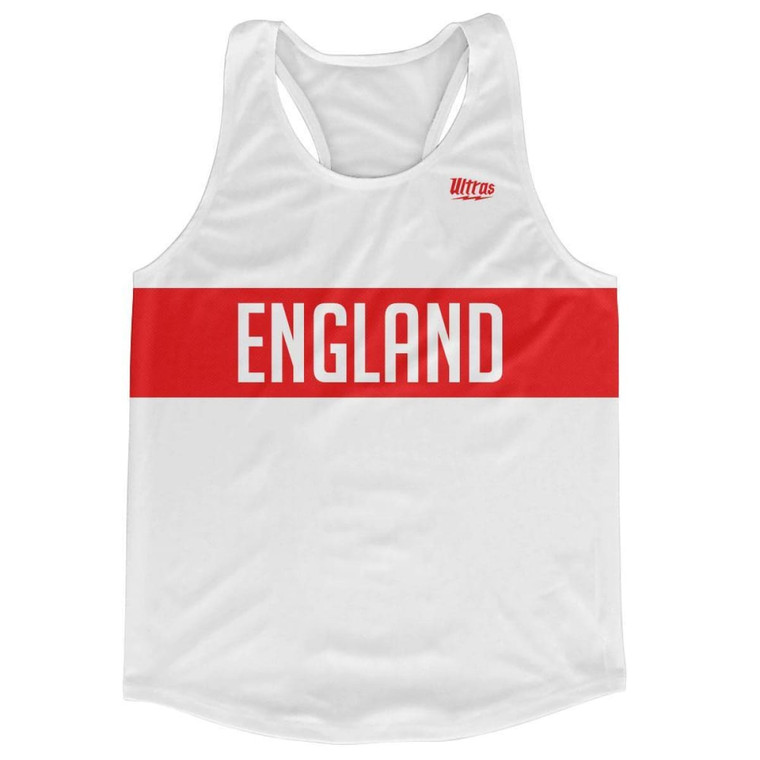 England Country Finish Line Running Tank Top Racerback Track and Cross Country Singlet Jersey Made In USA - White Red