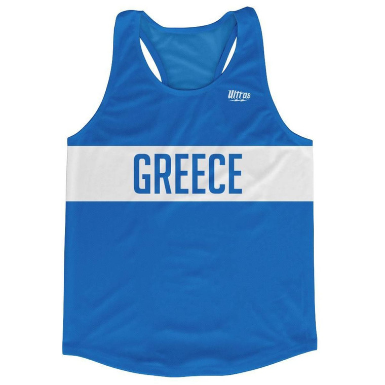 Greece Country Finish Line Running Tank Top Racerback Track and Cross Country Singlet Jersey Made In USA-Blue White