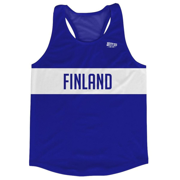 Finland Country Finish Line Running Tank Top Racerback Track and Cross Country Singlet Jersey Made In USA - Blue White