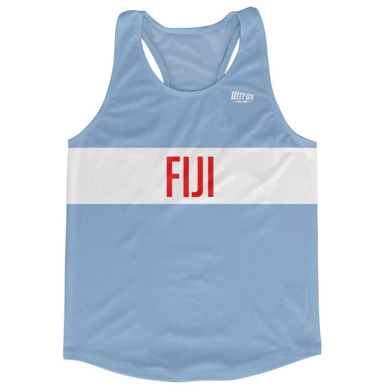 Fiji Country Finish Line Running Tank Top Racerback Track and Cross Country Singlet Jersey Made In USA - Light Blue White