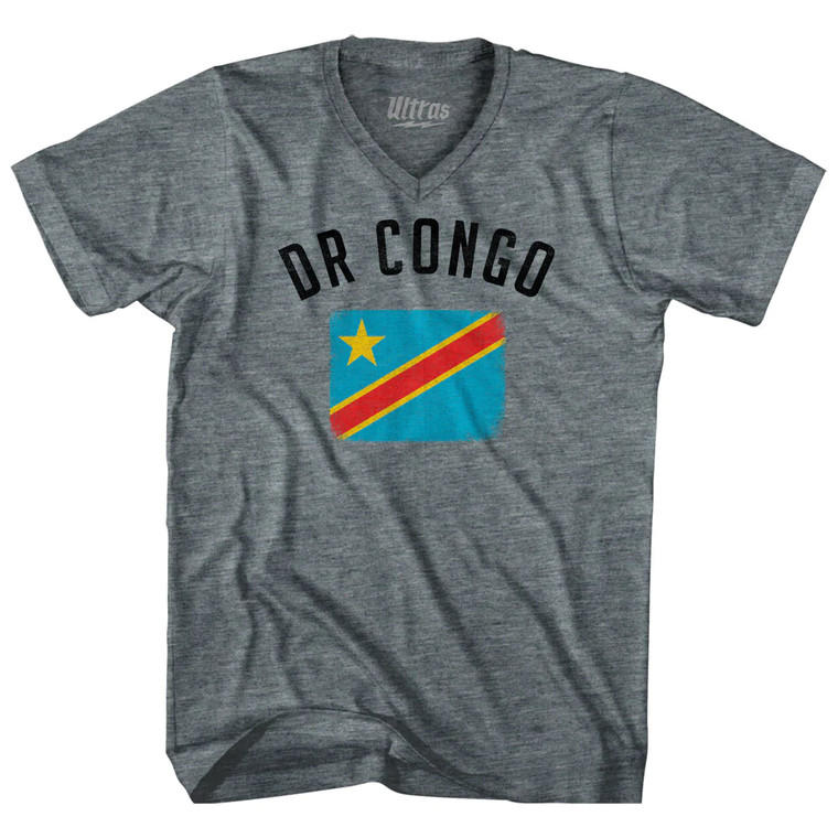 DR Congo Country Flag Heritage Adult Tri-Blend V-neck T-shirt - Athletic Grey