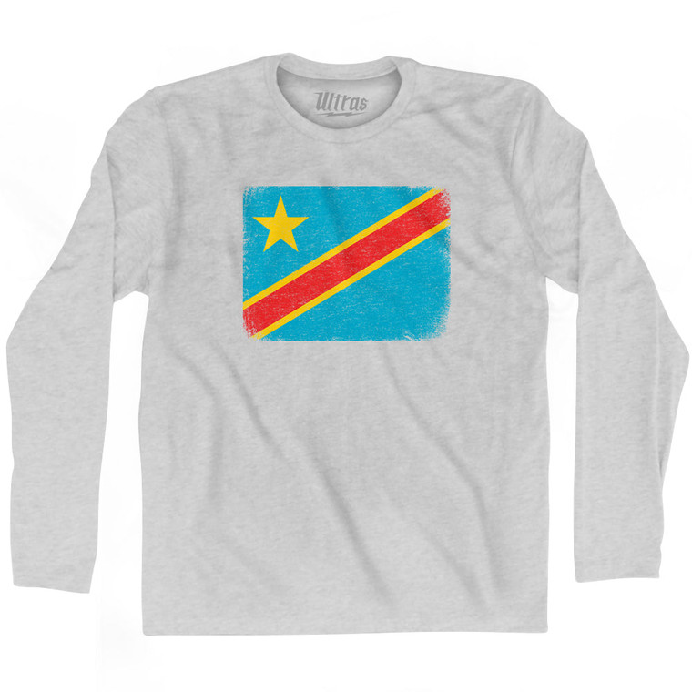 DR Congo Country Flag Adult Cotton Long Sleeve T-shirt - Grey Heather