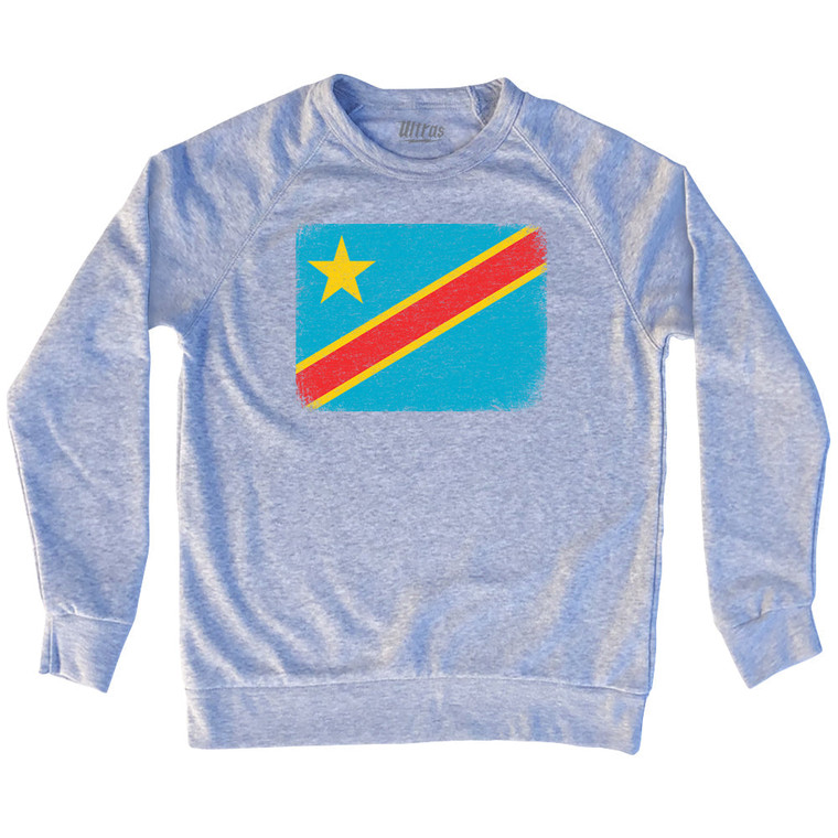 DR Congo Country Flag Adult Tri-Blend Sweatshirt - Heather Grey