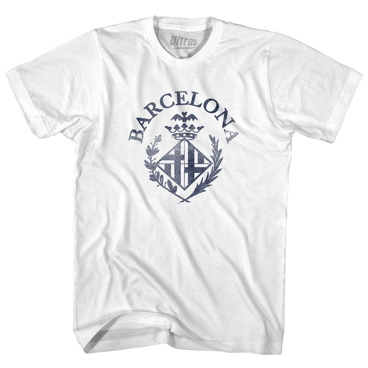 Barcelona Vintage Soccer City Crest Womens Cotton Junior Cut T-Shirt - White Barcelona Vintage Soccer City Crest Womens Cotton Junior Cut T-Shirt - White