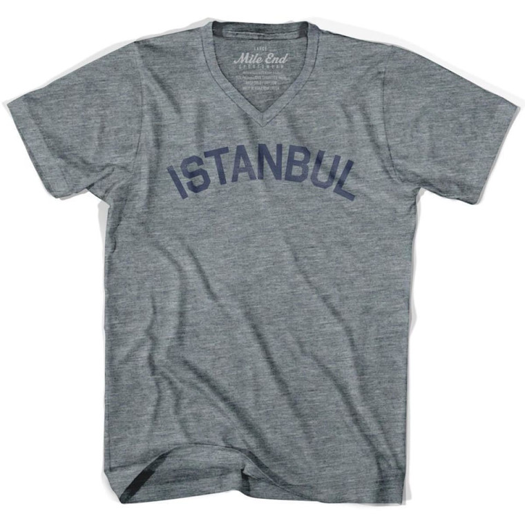 Istanbul City Vintage V-neck T-shirt - Athletic Grey