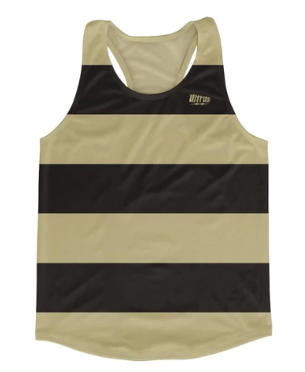 VEGAS GOLD & BLACK STRIPED RUNNING TANK TOP RACERBACK TRACK AND CROSS COUNTRY SINGLET JERSEY MADE IN USA ADULT-X-SMALL/YOUTH-LARGE Final Sale t2