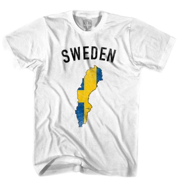 YOUTH-X-LARGE White SWEDEN FLAG & COUNTRY Cotton T-SHIRT Final Sale z8