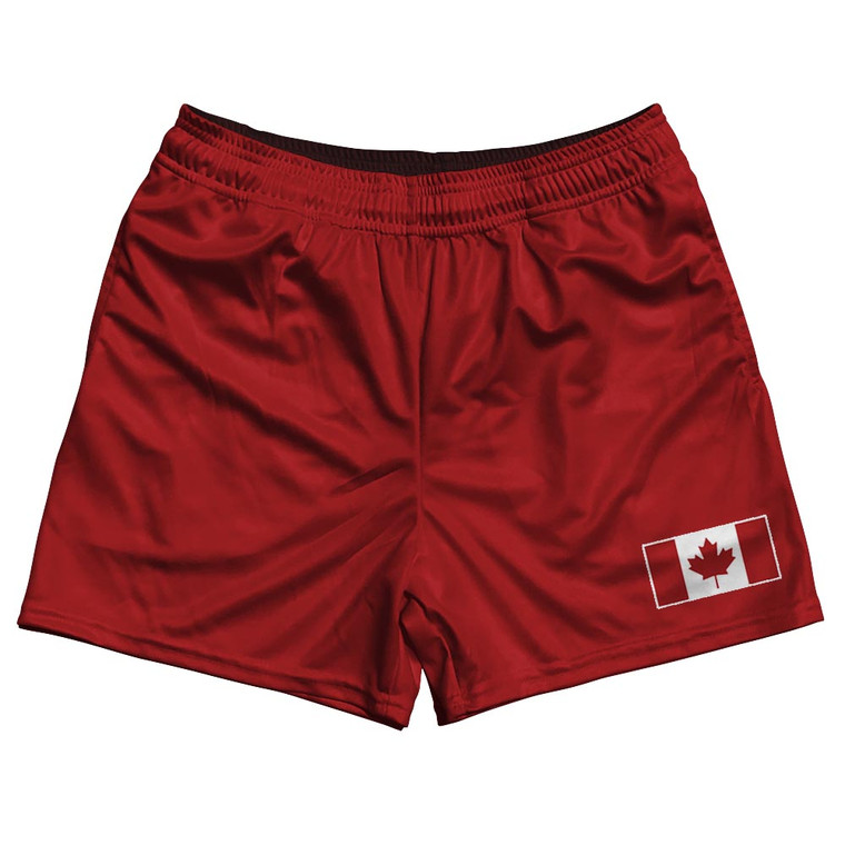 Canada Country Heritage Flag Rugby Gym Short 5 Inch Inseam With Pockets Made In USA - Red