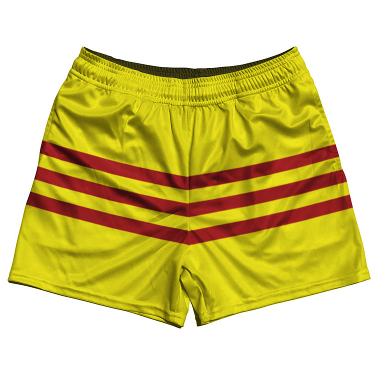 South Of Vietnam Flag Rugby Gym Short 5 Inch Inseam With Pockets Made In USA - Yellow Red