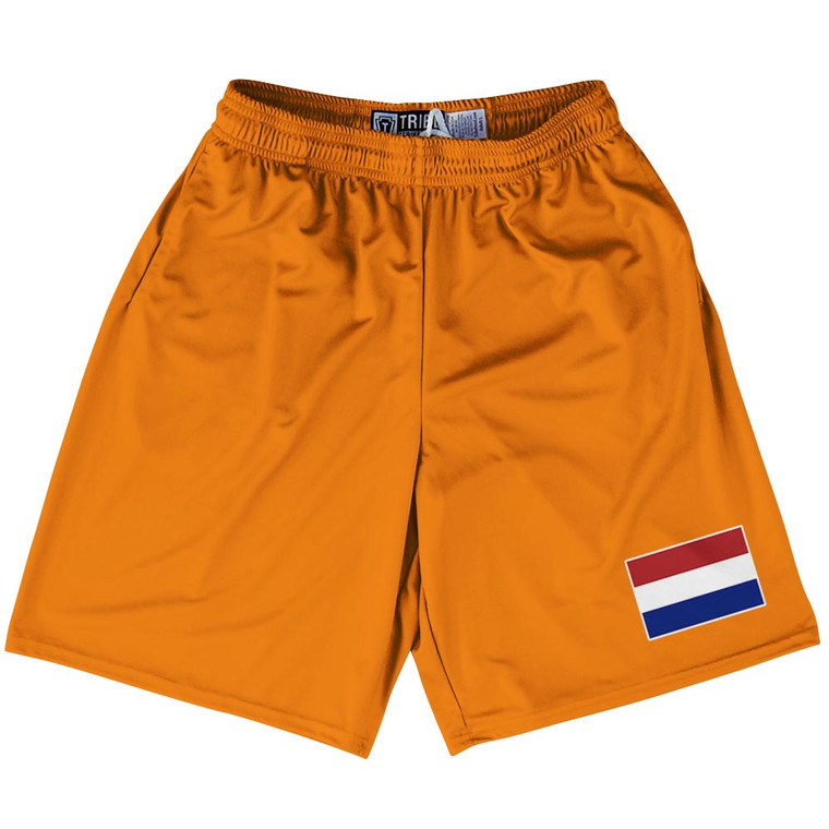 Netherlands Country Heritage Flag Lacrosse Shorts Made In USA - Orange