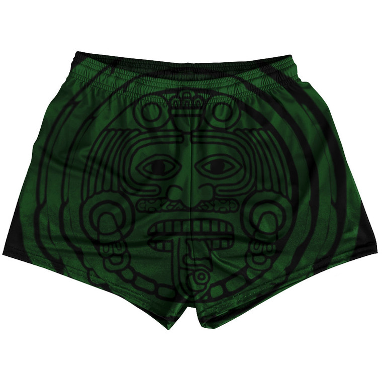 Mexico Aztec Sand Stone Calendar Womens & Girls Sport Shorts End Made In USA - Green