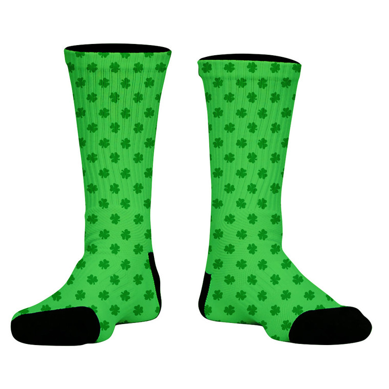 Ireland Irish Shamrock Clovers Crew Socks - Green