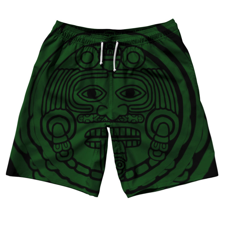 Mexico Aztec Sand Stone Calendar 10" Swim Shorts Made in USA - Green