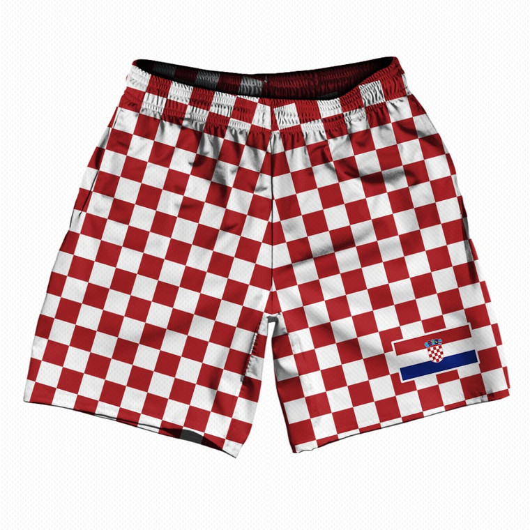 Croatia Country Heritage Flag Athletic Running Fitness Exercise Shorts 7" Inseam Made In USA Shorts - Red White