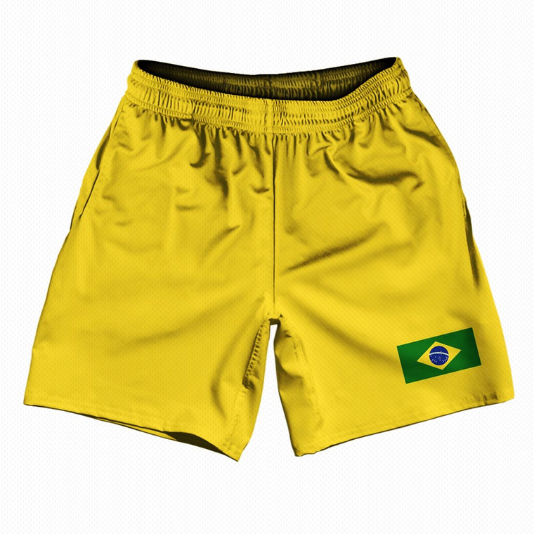 Brazil Country Heritage Flag Athletic Running Fitness Exercise Shorts 7" Inseam Made In USA Shorts - Yellow