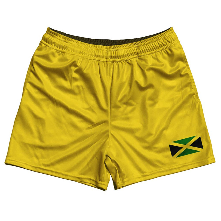 Jamaica Country Heritage Flag Rugby Gym Short 5 Inch Inseam With Pockets Made In USA - Yellow