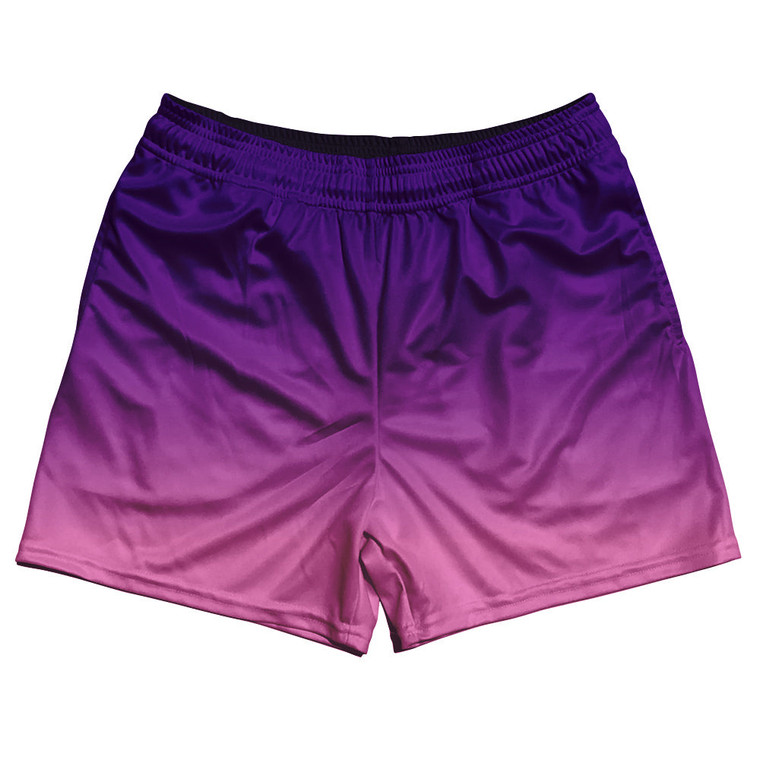 Indigo And Pink Ombre Rugby Gym Short 5 Inch Inseam With Pockets Made In USA - Hot Pink
