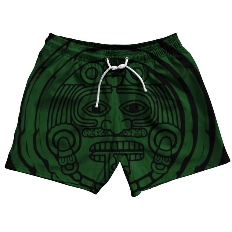 Mexico Aztec Sand Stone Calendar 5" Swim Shorts Made in USA - Green