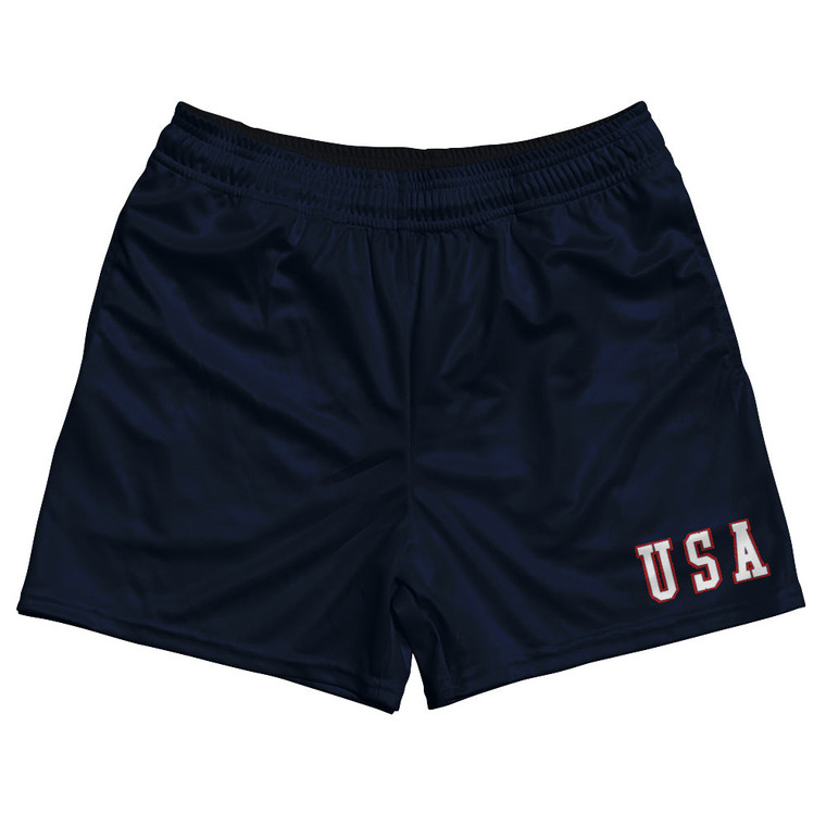 USA Gump Rugby Gym Short 5 Inch Inseam With Pockets Made In USA - Navy