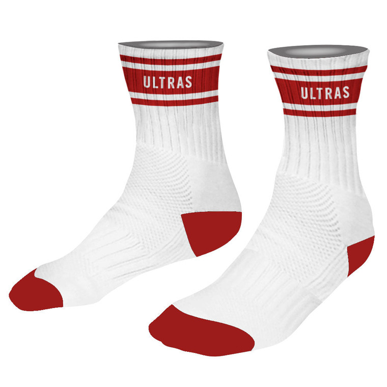 Ultras Grit Red & White Half Crew socks - Red & White