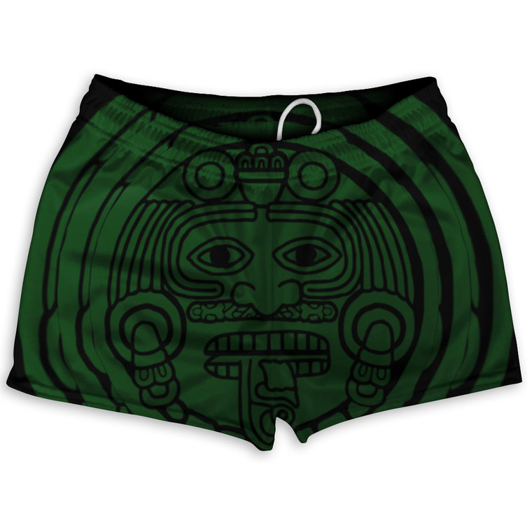 Mexico Aztec Sand Stone Calendar Shorty Short Gym Shorts 2.5" Inseam Made In USA - Green