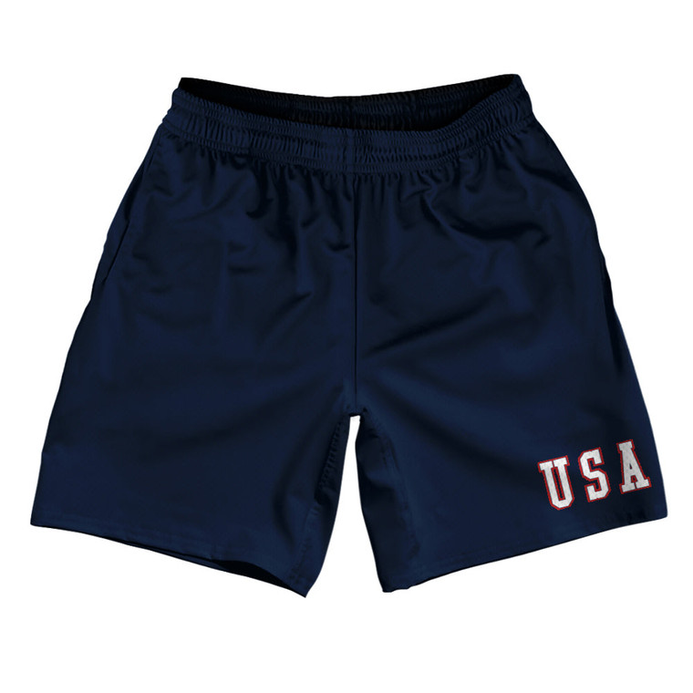 USA Gump Athletic Running Fitness Exercise Shorts 7" Inseam Made In USA Shorts - Navy