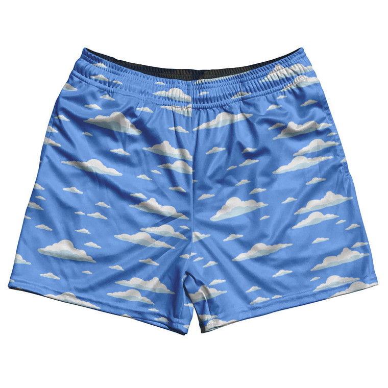 Clouds Rugby Gym Short 5 Inch Inseam With Pockets Made In USA - Blue White
