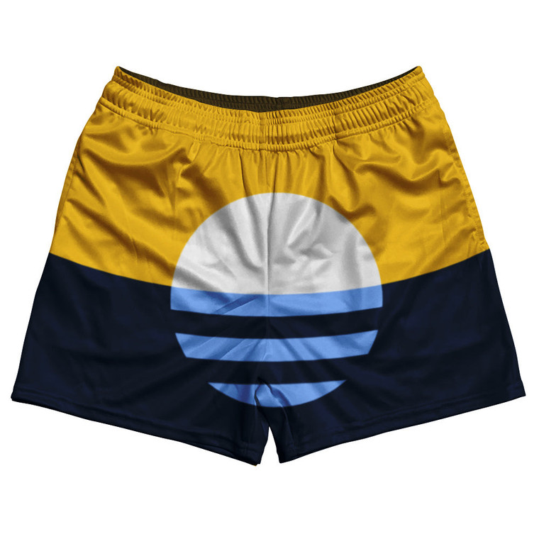 Milwaukee Flag Rugby Gym Short 5 Inch Inseam With Pockets Made In USA - Yellow Blue