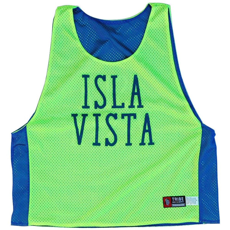 Santa Barbara Isla Vista Lacrosse Pinnie Made In USA - Royal & Neon Green