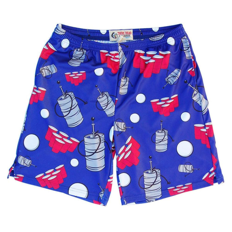 Beer Pong Sublimated Lacrosse Shorts - Dark Blue Made in USA - Lapis