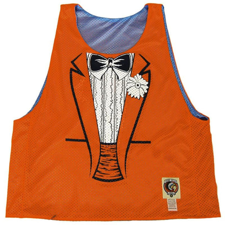 Dumb and Dumber Tuxedo Sublimated Reversible Lacrosse Pinnie Made In USA - Orange/Blue
