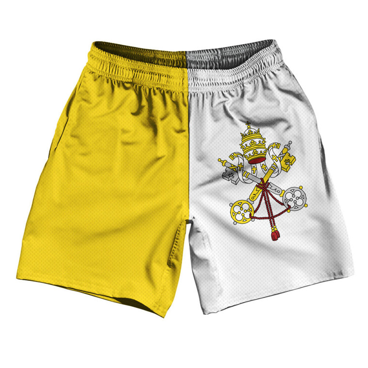 Vatican City Athletic Running Fitness Exercise Shorts Made in USA - Yellow White