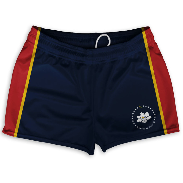 New Magnolia Mississippi State Flag  10" Swim Shorts Made in USA - Red Blue