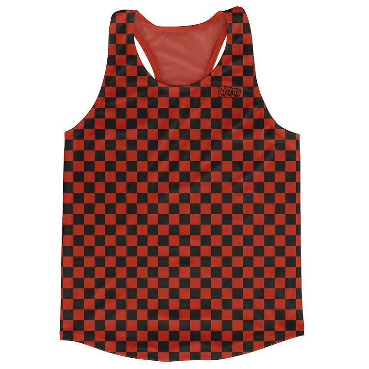 Cardinal Red & Black Micro Checkerboard Running Tank Top Racerback Track and Cross Country Singlet Jersey Made In USA - Cardinal Red & Black
