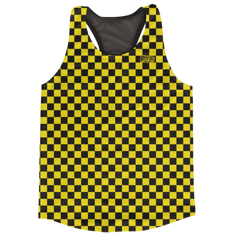 Yellow & Black Micro Checkerboard Running Tank Top Racerback Track and Cross Country Singlet Jersey Made in USA - Yellow & Black