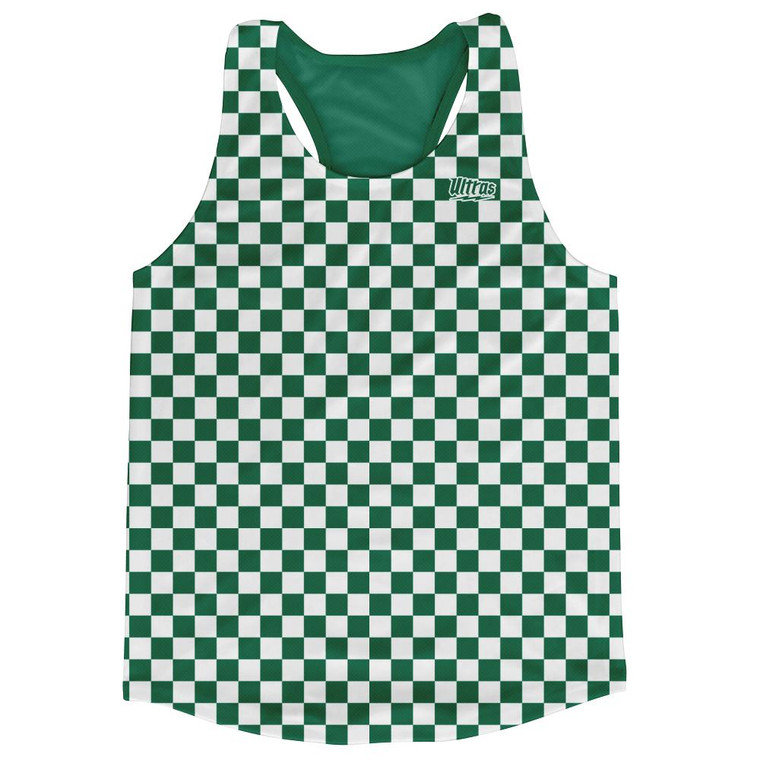 Hunter Green & White Micro Checkerboard Running Tank Top Racerback Track and Cross Country Singlet Jersey Made In USA - Hunter Green & White