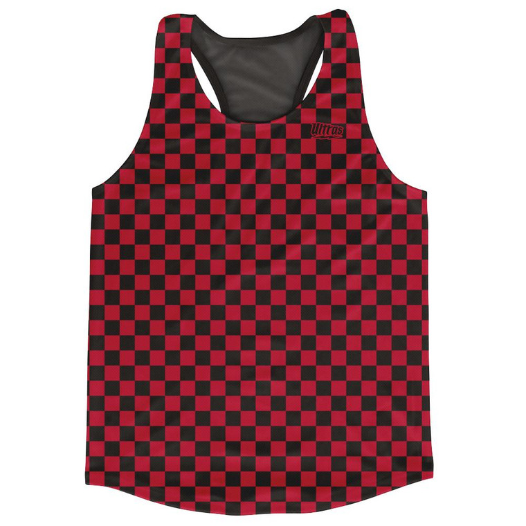 Black & Red Micro Checkerboard Running Tank Top Racerback Track and Cross Country Singlet Jersey Made In USA - Black & Red