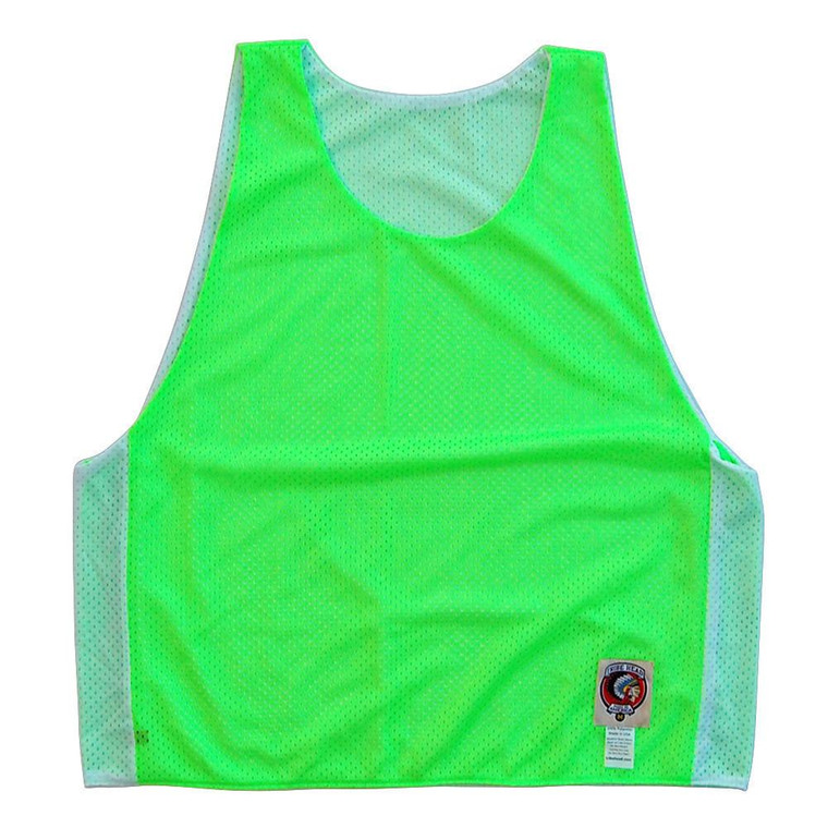 Neon Green and White Reversible Lacrosse Pinnie Made In USA - Neon Green & White