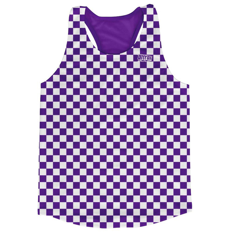 Purple & White Micro Checkerboard Running Tank Top Racerback Track and Cross Country Singlet Jersey Made In USA - Purple & White
