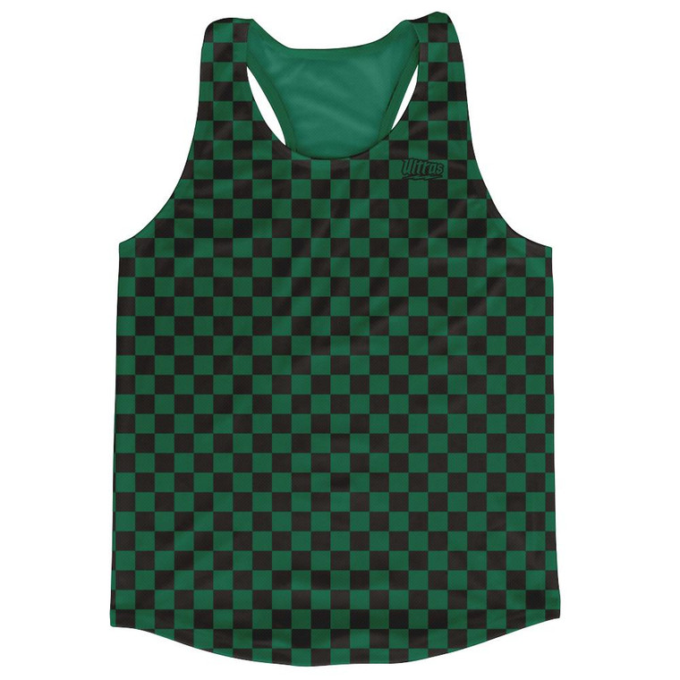 Hunter Green & Black  Micro Checkerboard Running Tank Top Racerback Track and Cross Country Singlet Jersey Made In USA - Hunter Green & Black