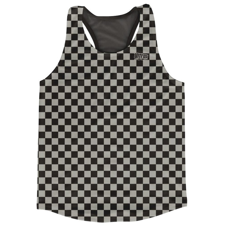 Grey Medium Micro Checkerboard Running Tank Top Racerback Track and Cross Country Singlet Jersey Made In USA - Grey Medium
