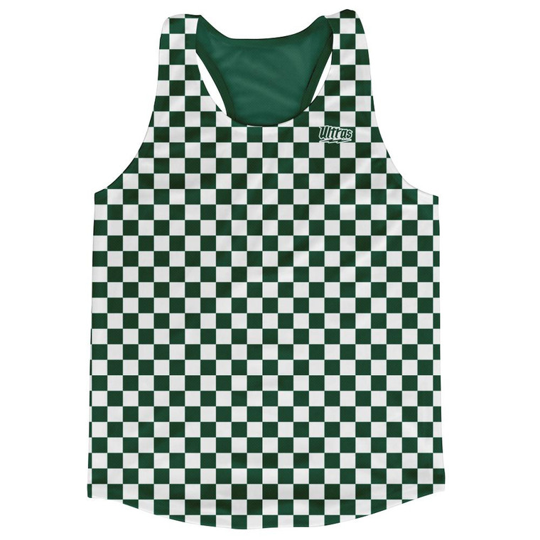 Forest Green & White Micro Checkerboard Running Tank Top Racerback Track and Cross Country Singlet Jersey Made In USA - Forest Green & White