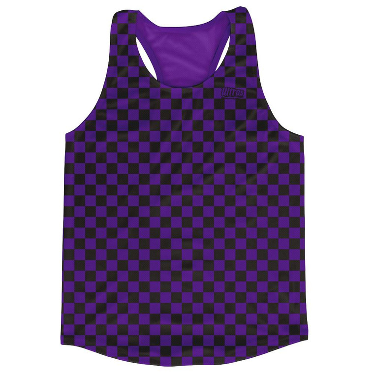 Purple & Black Micro Checkerboard Running Tank Top Racerback Track and Cross Country Singlet Jersey Made In USA - Purple & Black