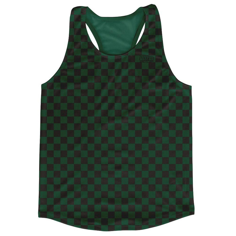 Forest Green & Black Micro Checkerboard Running Tank Top Racerback Track and Cross Country Singlet Jersey Made In USA - Forest Green & Black