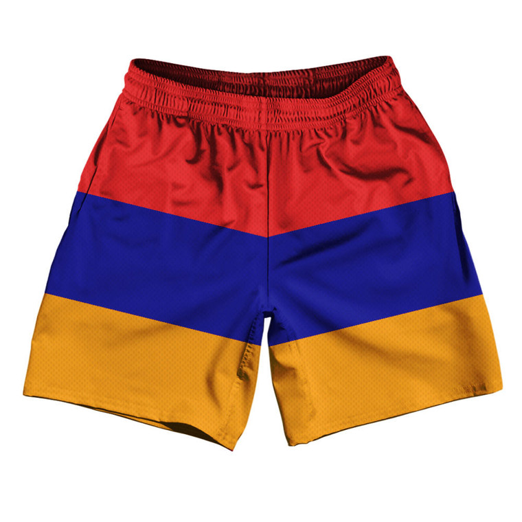 Armenia Country Flag Athletic Running Fitness Exercise Shorts 7" Inseam Made In USA - Red Blue Yellow