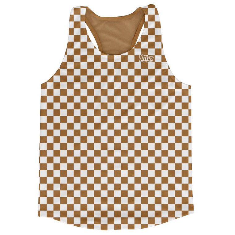 Dark Brown & White  Micro Checkerboard Running Tank Top Racerback Track and Cross Country Singlet Jersey Made In USA - Dark Brown & White
