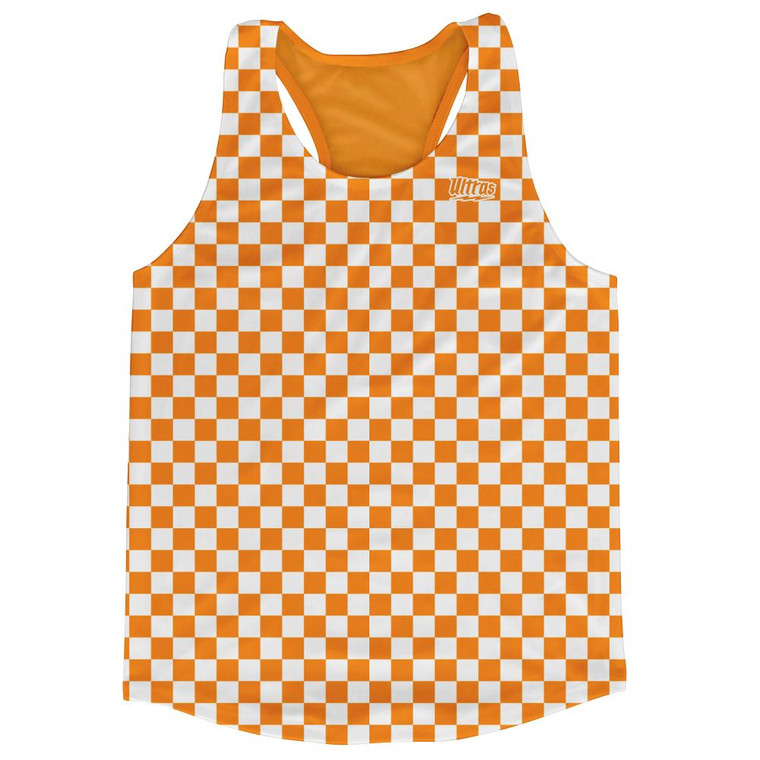 Orange & White Micro Checkerboard Running Tank Top Racerback Track and Cross Country Singlet Jersey Made In USA - Orange & White